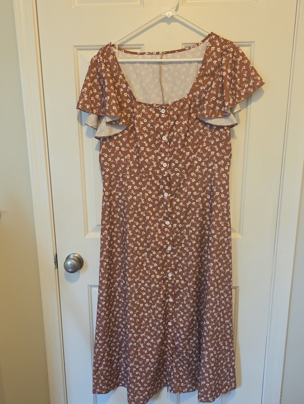 SHEIN Brown Floral Button-Front Midi Dress